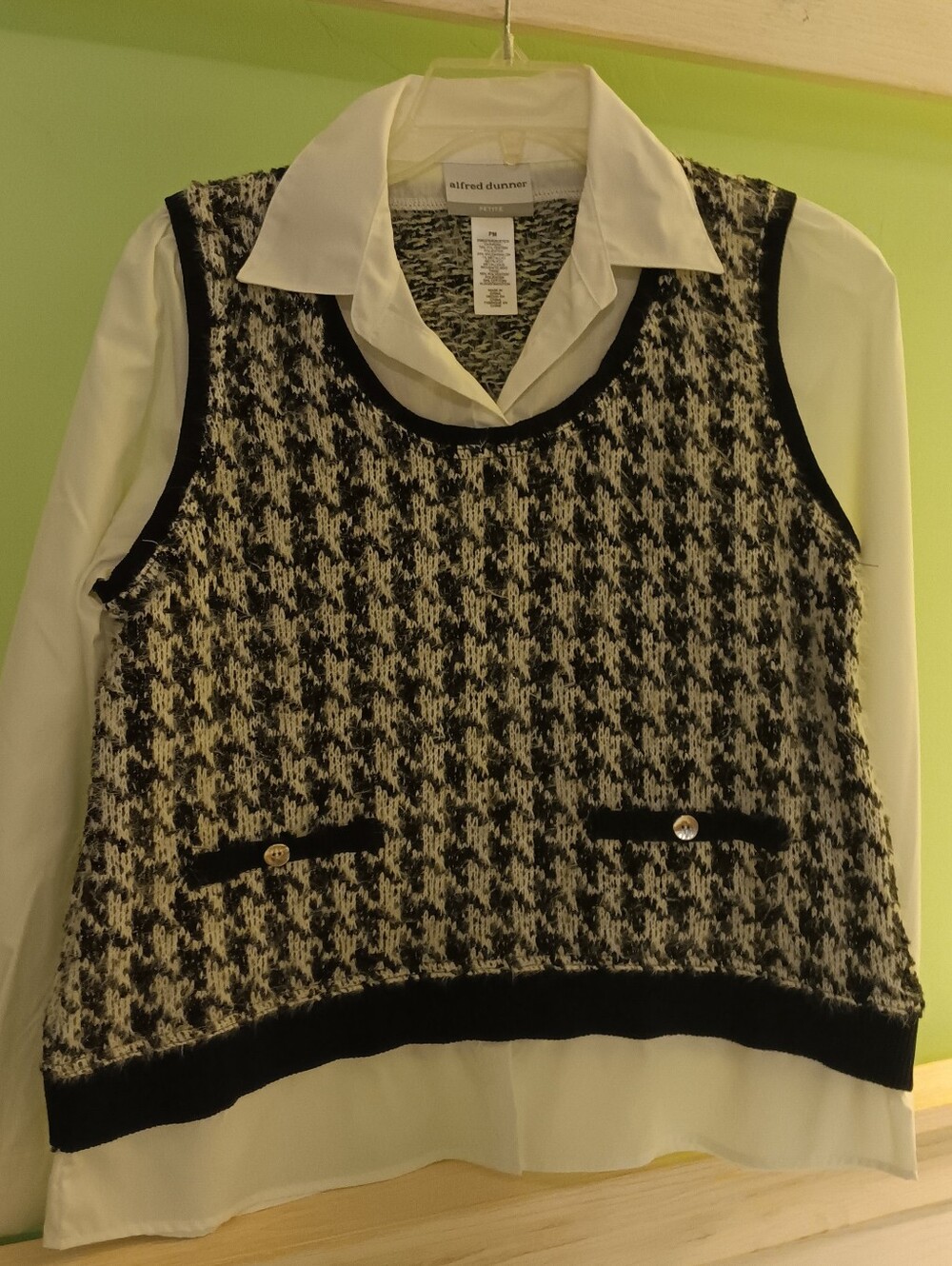 Womens Knit Vest Layered Over White Collared Shirt